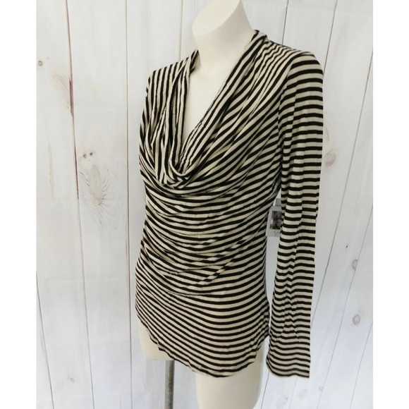 Jessica Simpson Beige Black Striped Tia Cowl Neck Long‎ Sleeve Knit Top - Picture 1 of 9